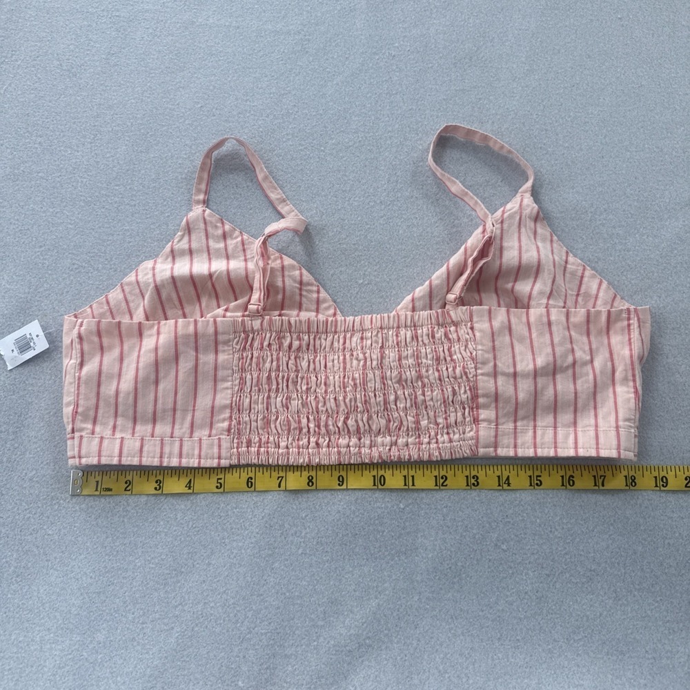 Old Navy Bralette Top Women's XL Cross-Front Poplin Smocked Striped Pink NEW - Picture 5 of 10